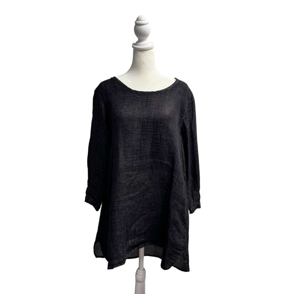 Flax Soft Tunic 3/4 Sleeves 100% Linen Grey Gray Small - Picture 2 of 14